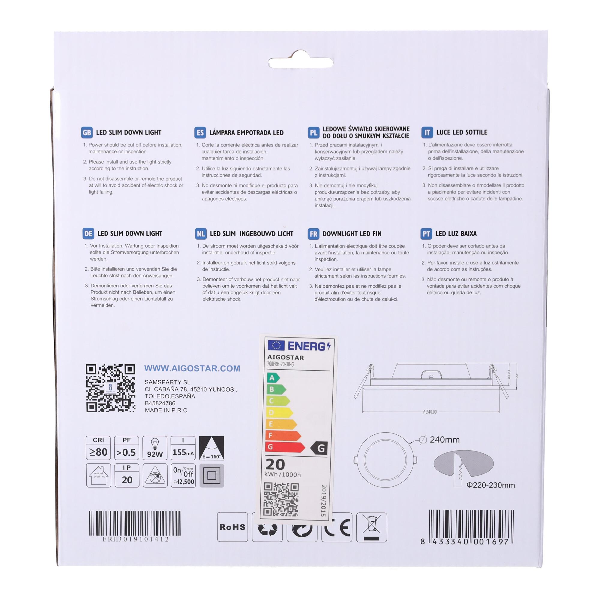 E6 LED Ultra-thin Flush-mounted Round Downlight 20W Yellow Light