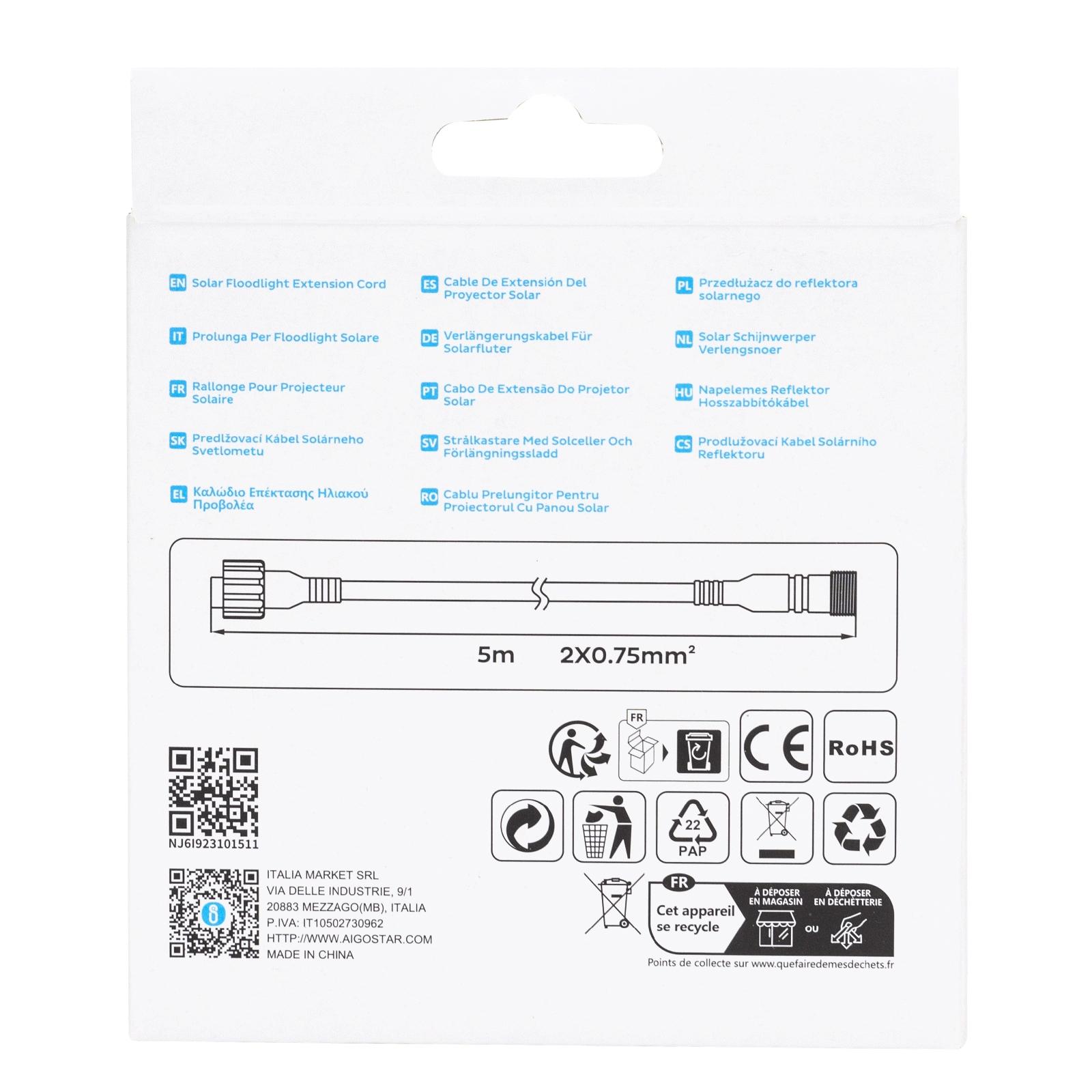 Solar floodlight extension cord