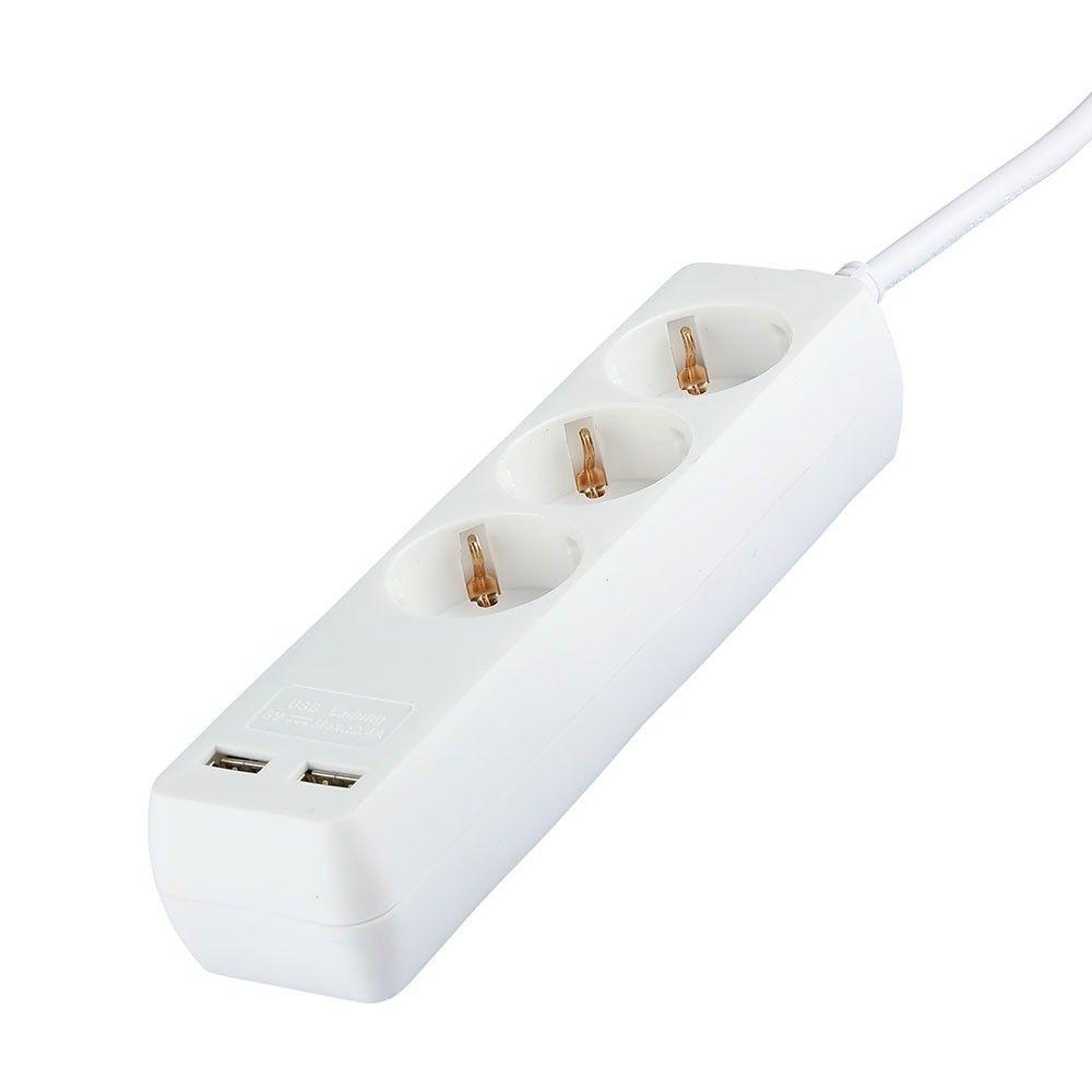 VT-1124-5 3WAYS SOCKET WITH 2USB(3G1.5MM2 X5M)-WHITE