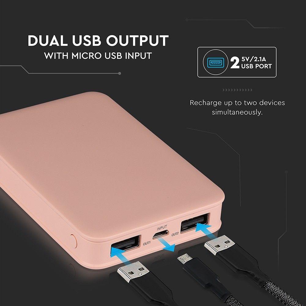 Power Bank, 5000mAh/18.5wh, 5V, Różowy, VTAC, SKU 8194