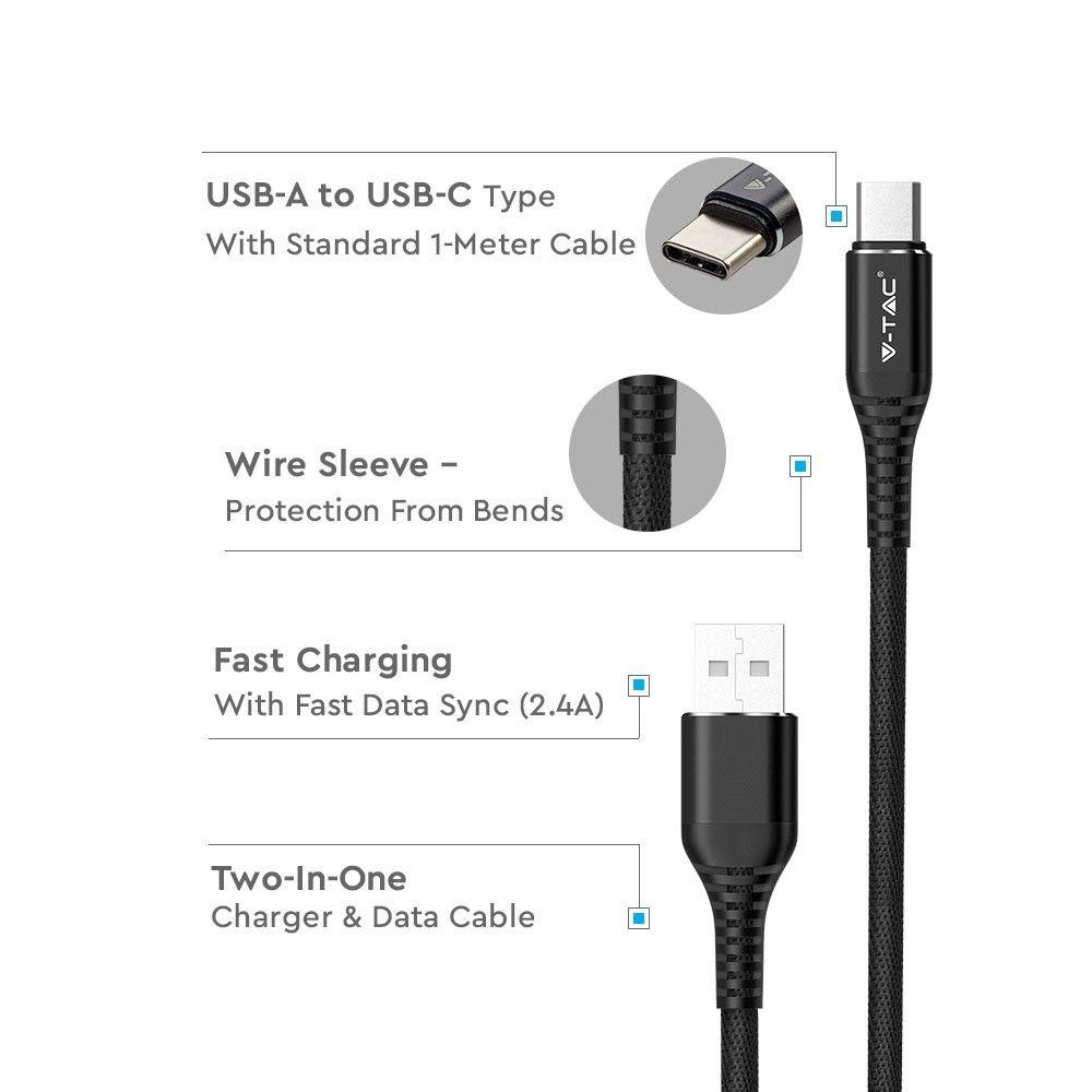 VT-5352 1M TYPE-C USB BRAIDED CABLE-BLACK(GOLD SERIES)