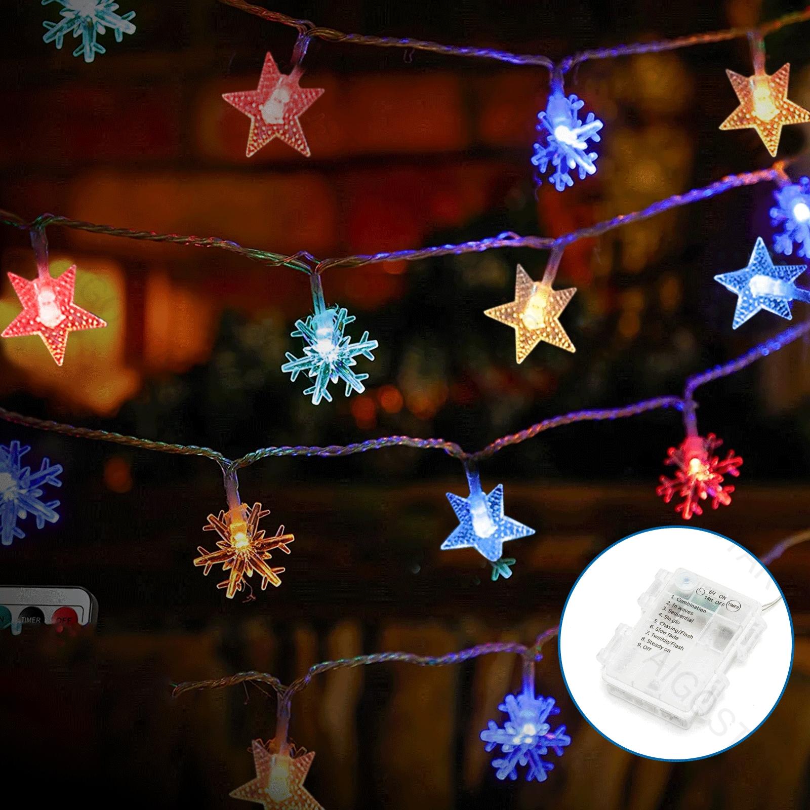 3AA battery star snowflake string lights, RGBY, 2.5m