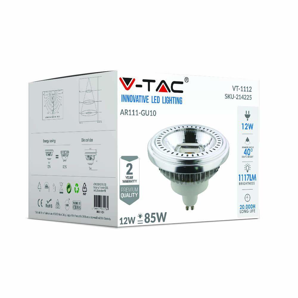 12W AR111 Żarówka LED, Barwa:6000K, Trzonek:GU10, VTAC, SKU 214225