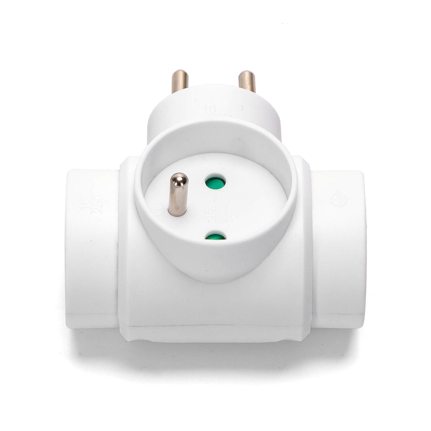 French 3-Way Adaptor (Without Switch) 16A White