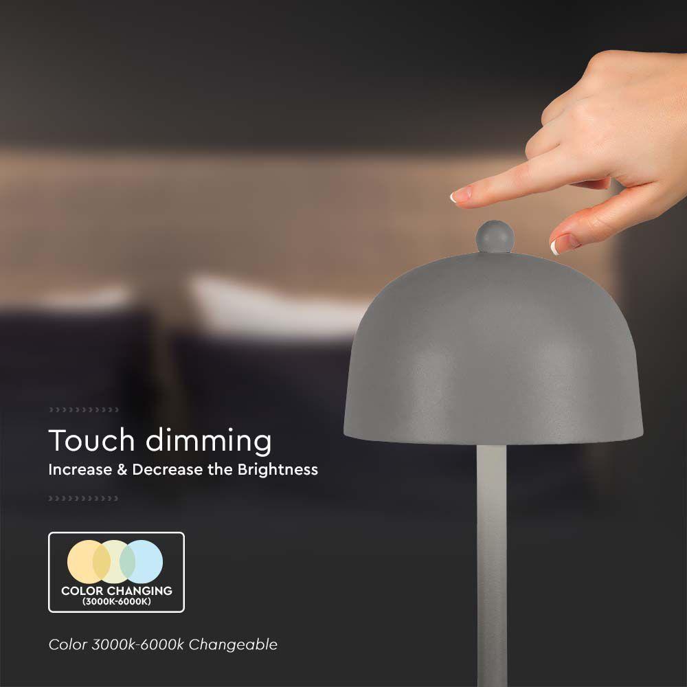 VT-1052 LED TABLE LAMP 1800mAH BATTERY D:115x300 3IN1 GREY BODY