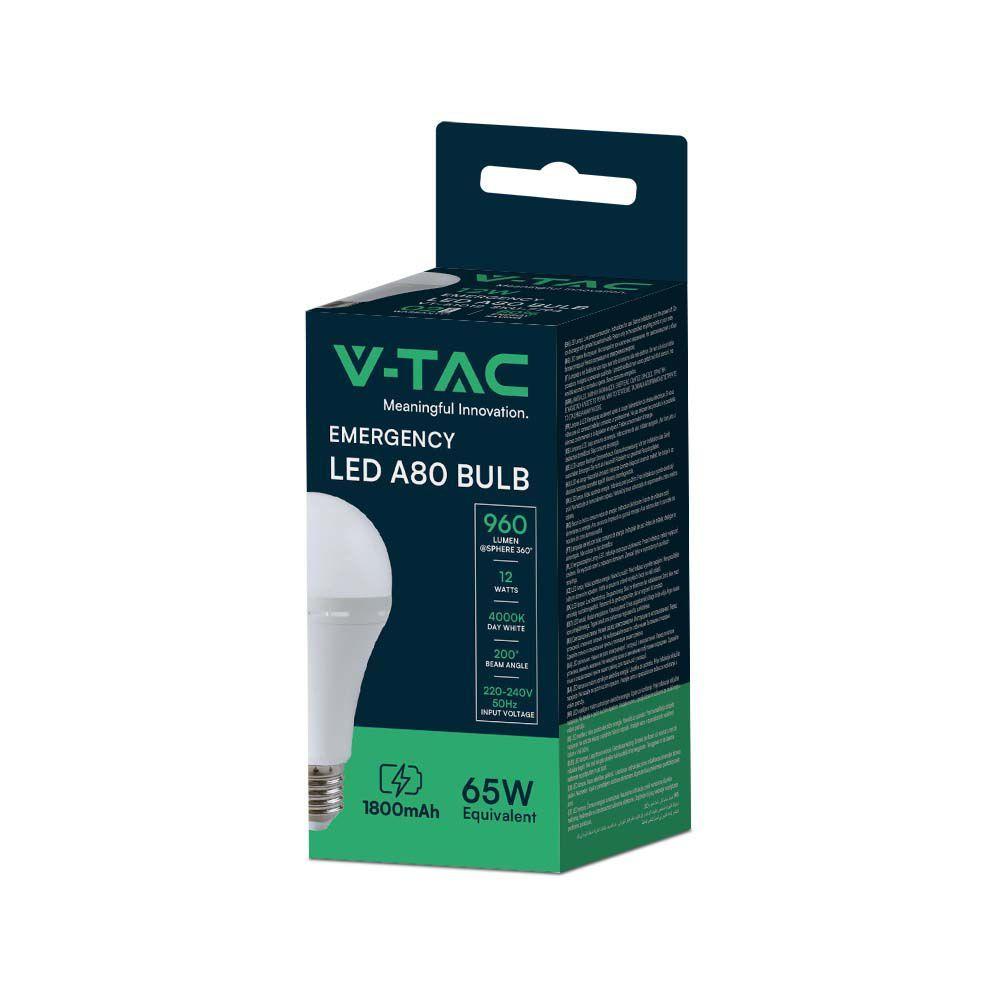 VT-51012 12W EMERGENCY PLASTIC LAMP A80 WITH BATTERY (3 HOURS) 4000K E27