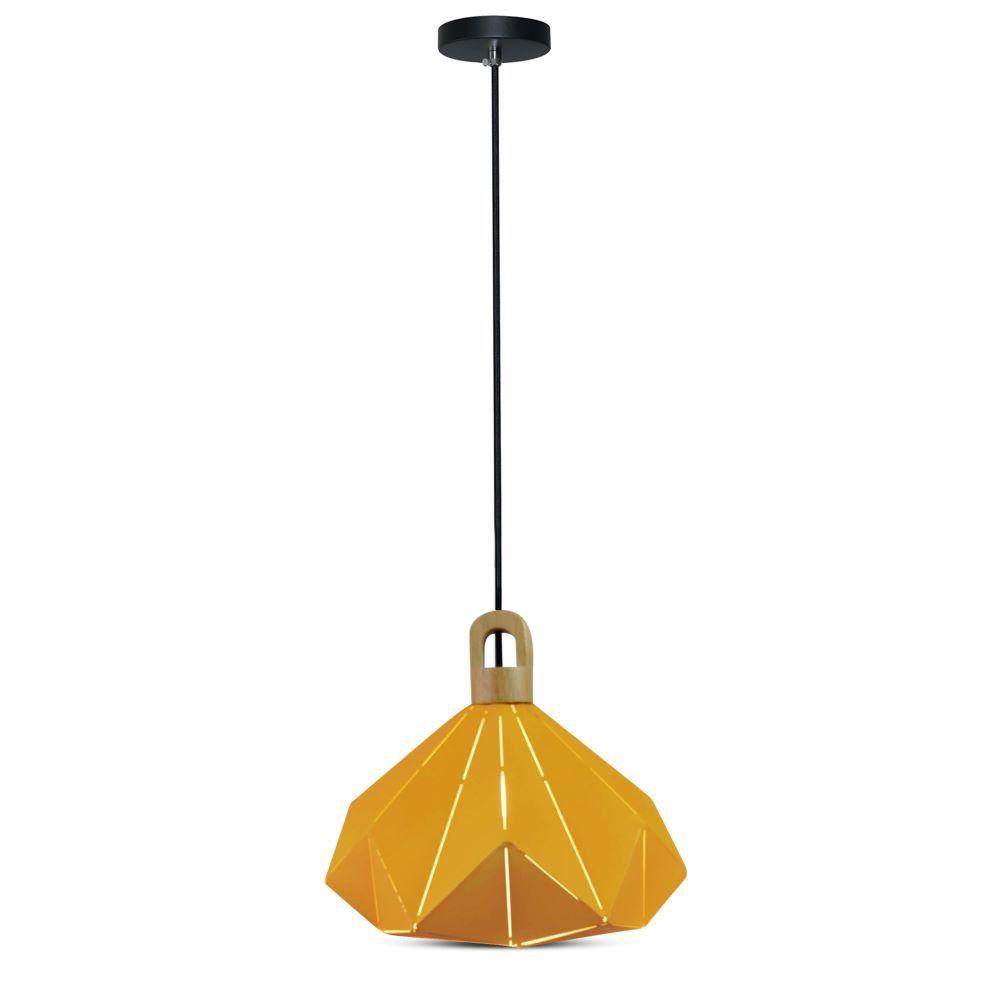 Lampa Wisząca, Żółty + Drewno, Średnica: 320, VTAC, SKU 3950