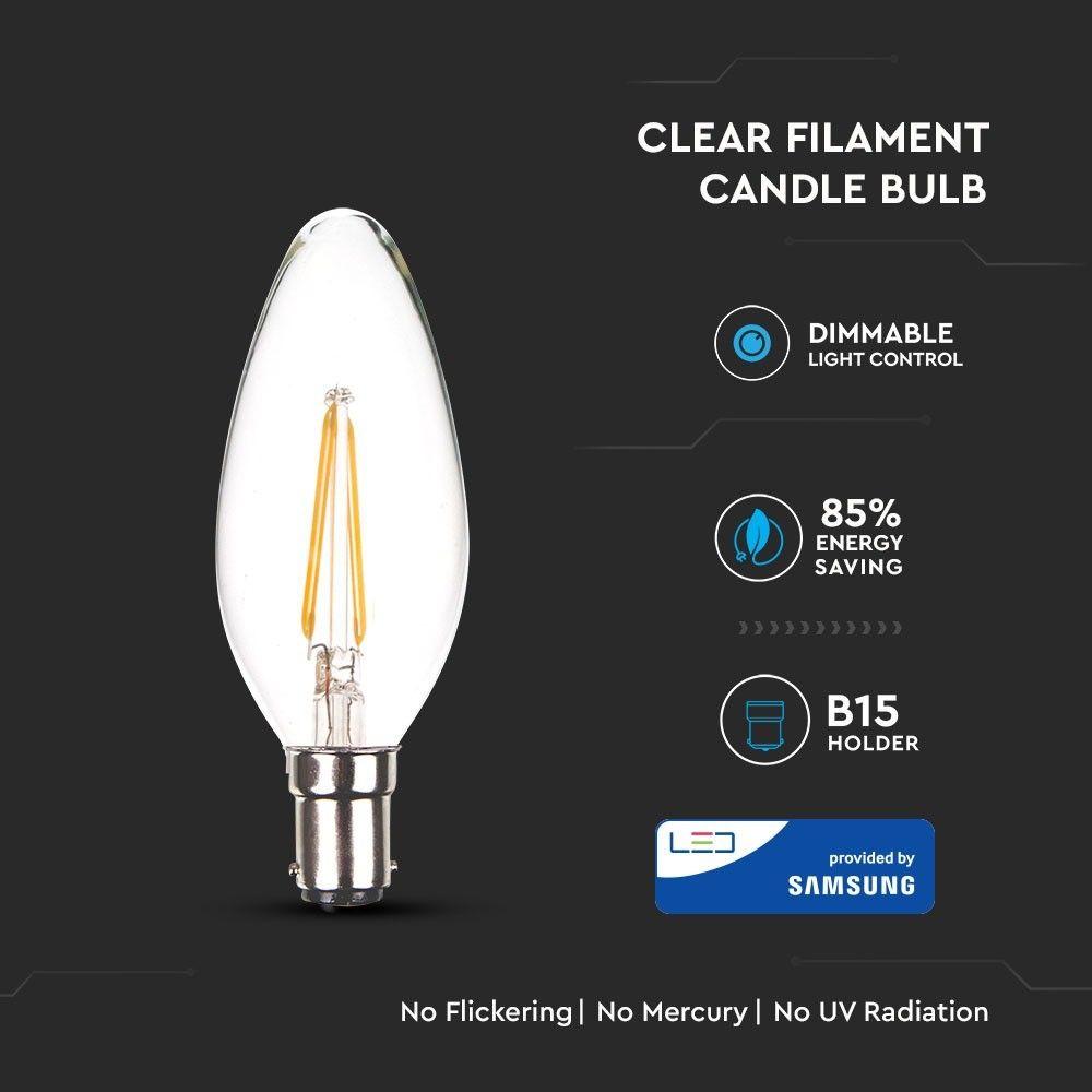 VT-284D 4W CANDLE FILAMENT BULB -CLEAR GLASS SAMSUNG CHIP 3000K B15 DIMMABLE