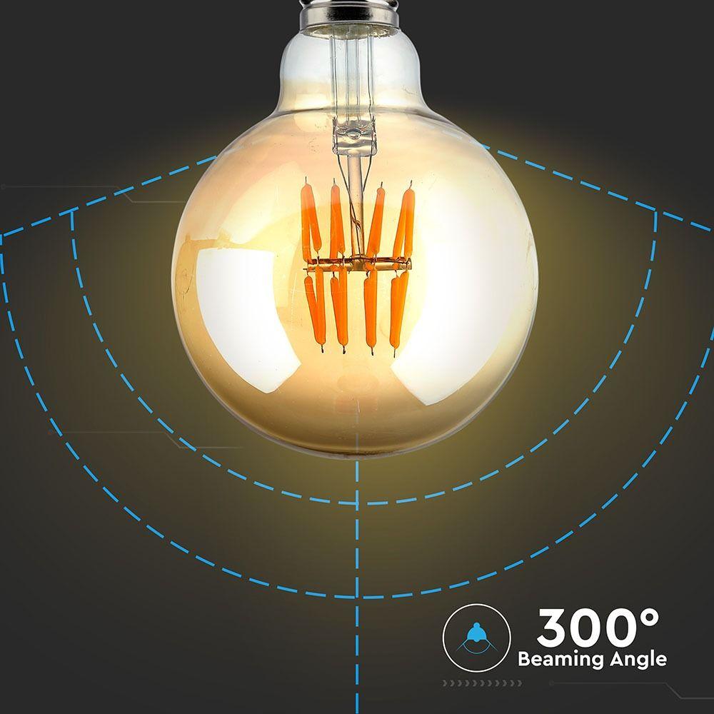 8W G95 Żarówka LED Filament, Klosz Bursztynowy, Barwa:2200K, Trzonek:E27, VTAC, SKU 7145