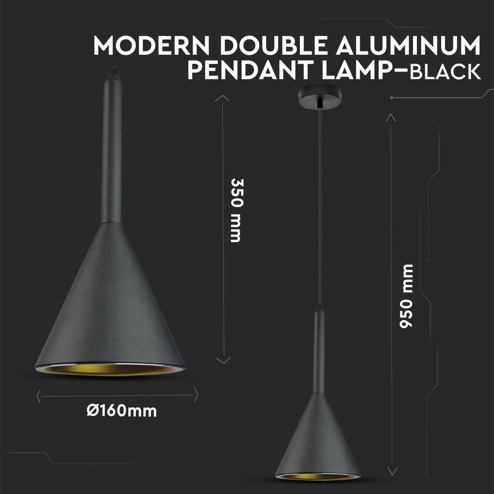 Lampa Wisząca, Lejkowata, Klosz: Aluminium, Czarny, VTAC, SKU 3869