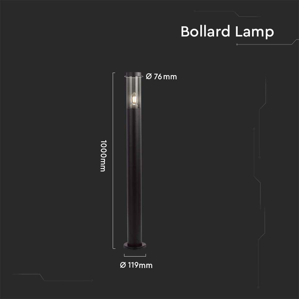 VT-1185 BOLLARD GARDEN FITTING LIGHT E27 (76x119x1000mm) SMOKE PLASTIC/SS BLACK BODY IP44