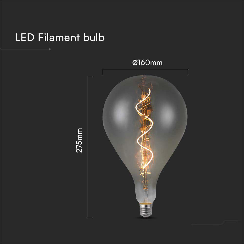 4W A160S Żarówka LED Filament spiralny, Barwa: 2700K, Szkło: Przydymione , VTAC, SKU 23167