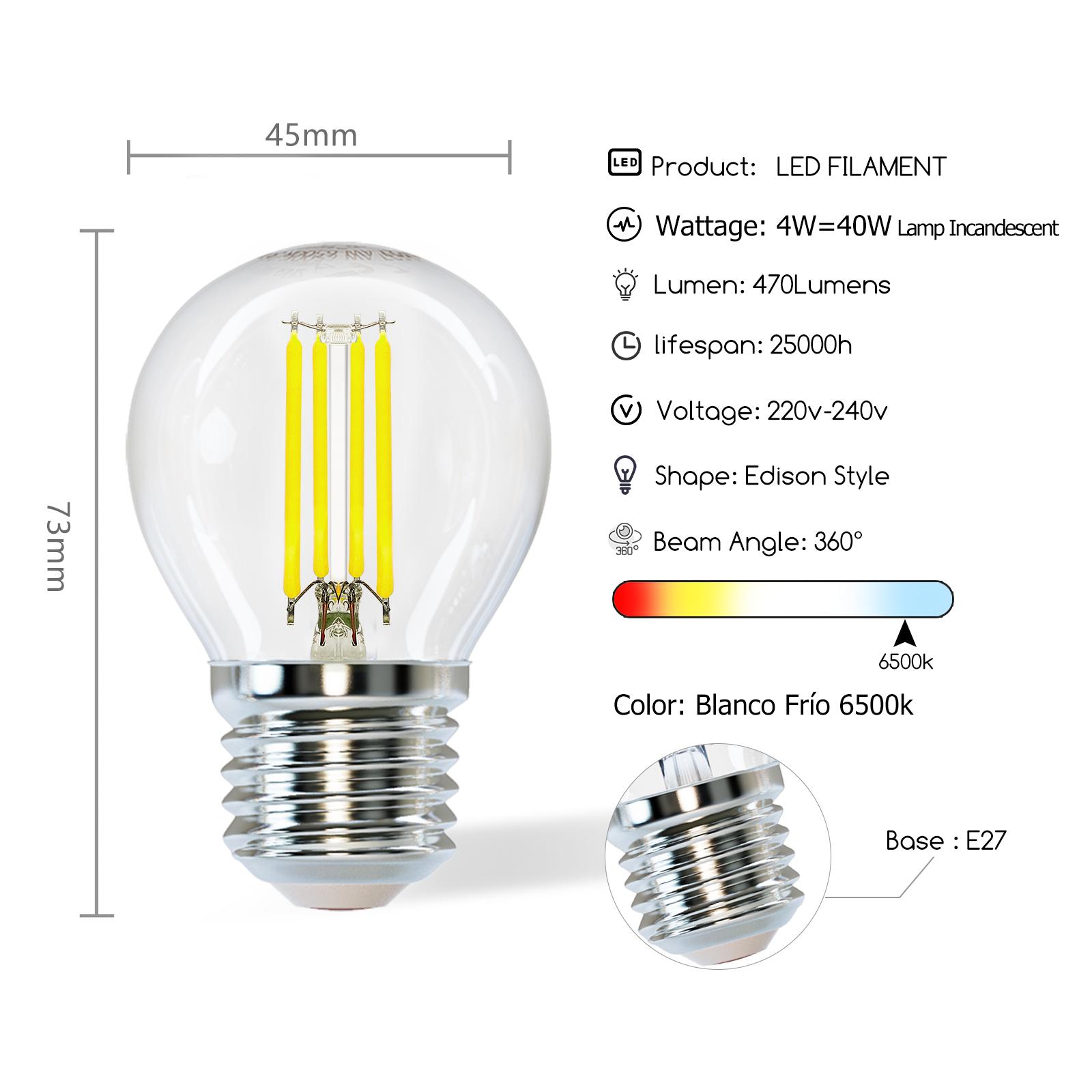 LED Filament Bulb (Clear) G45 E27 4W