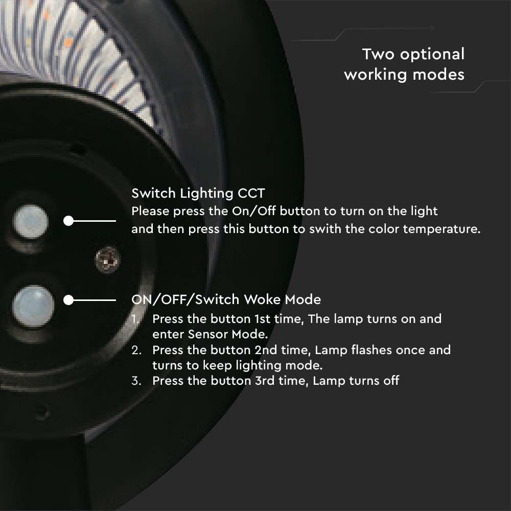 VT-413 15W LED SOLAR PATH LIGHT-DIAMOND 2200LM LiFePO4 BATTERY 3.2V 6000mAh6000K+4000K BLACK