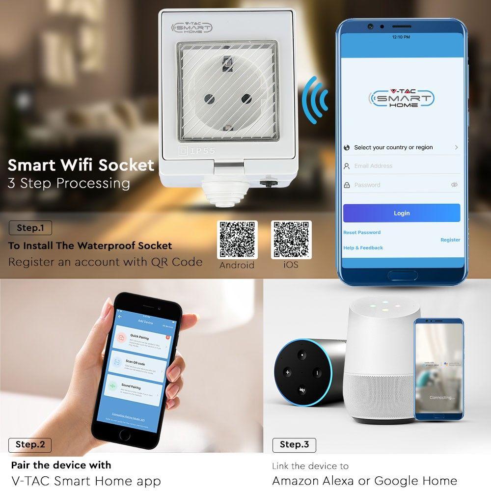 VT-5000 WIFI WATERPROOF SOCKET-COMPATIBLE WITH ALEXA & GOOGLE HOME