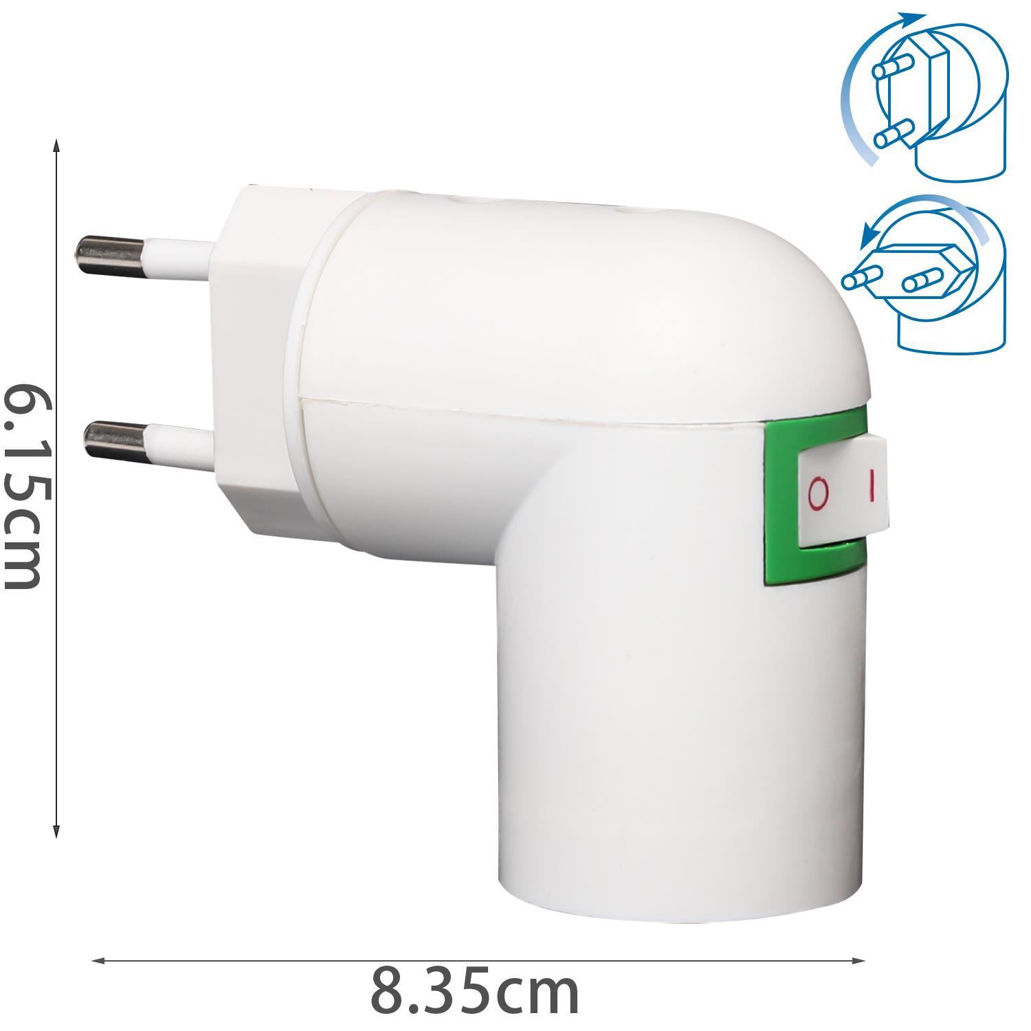 Adapter-przejściówka do żarówki PP na E27 z przełącznikiem biały