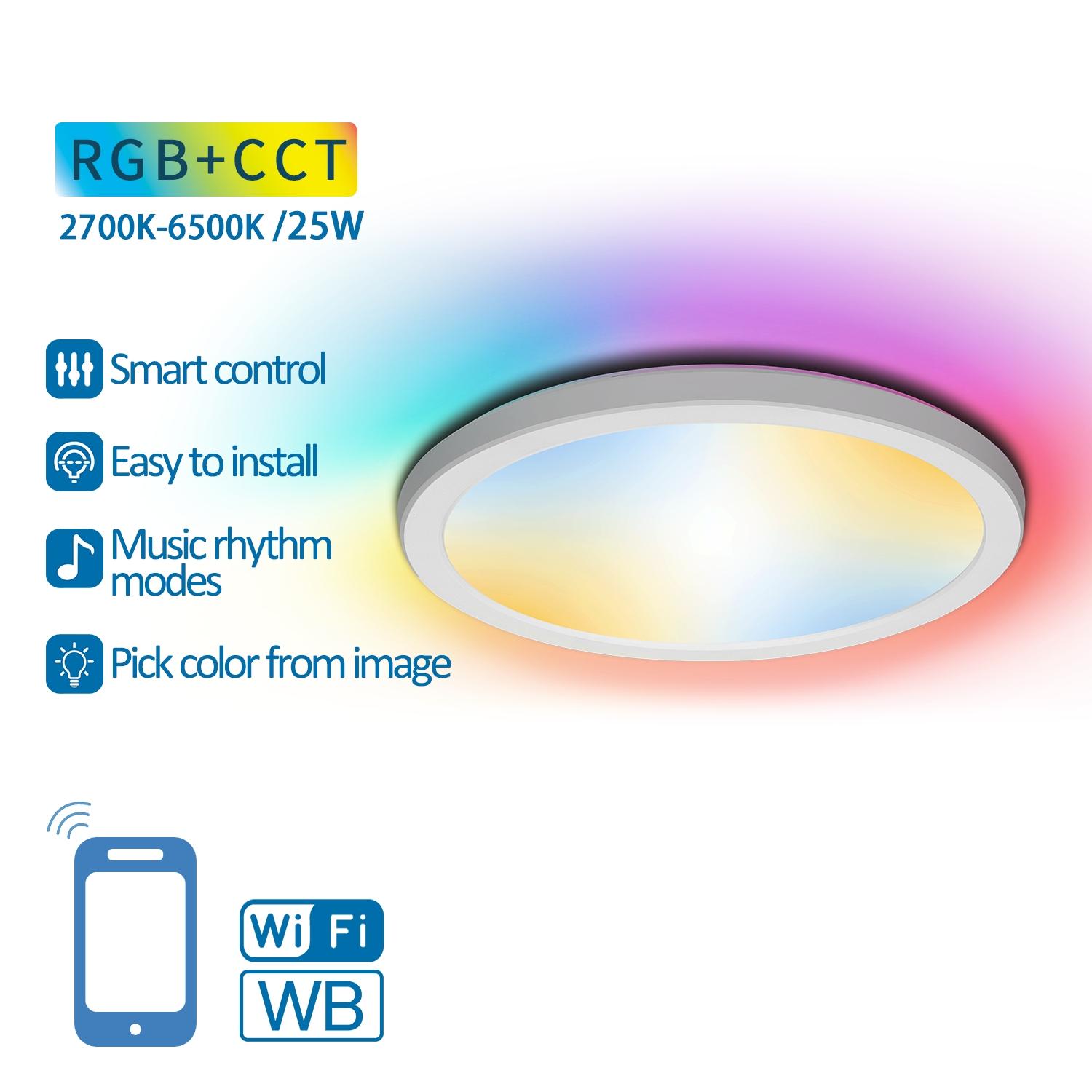 Smart Ceiling Light CCT 22W+RGB 3W 2700K-6500K Φ402*H27 mm