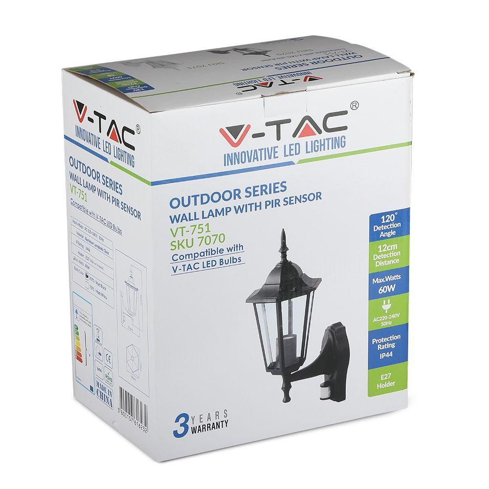 VT-751 E27 WALL LAMP WITH SENSOR-MATT BLACK