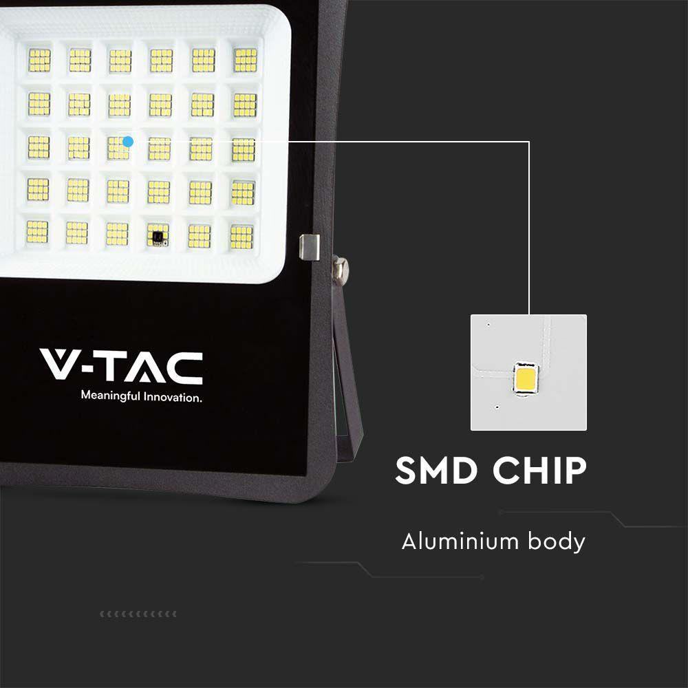 20W Naświetlacz LED solarny, Panel z przewodem, Pilot, Barwa:4000K , Obudowa: Czarna, VTAC, SKU 6971