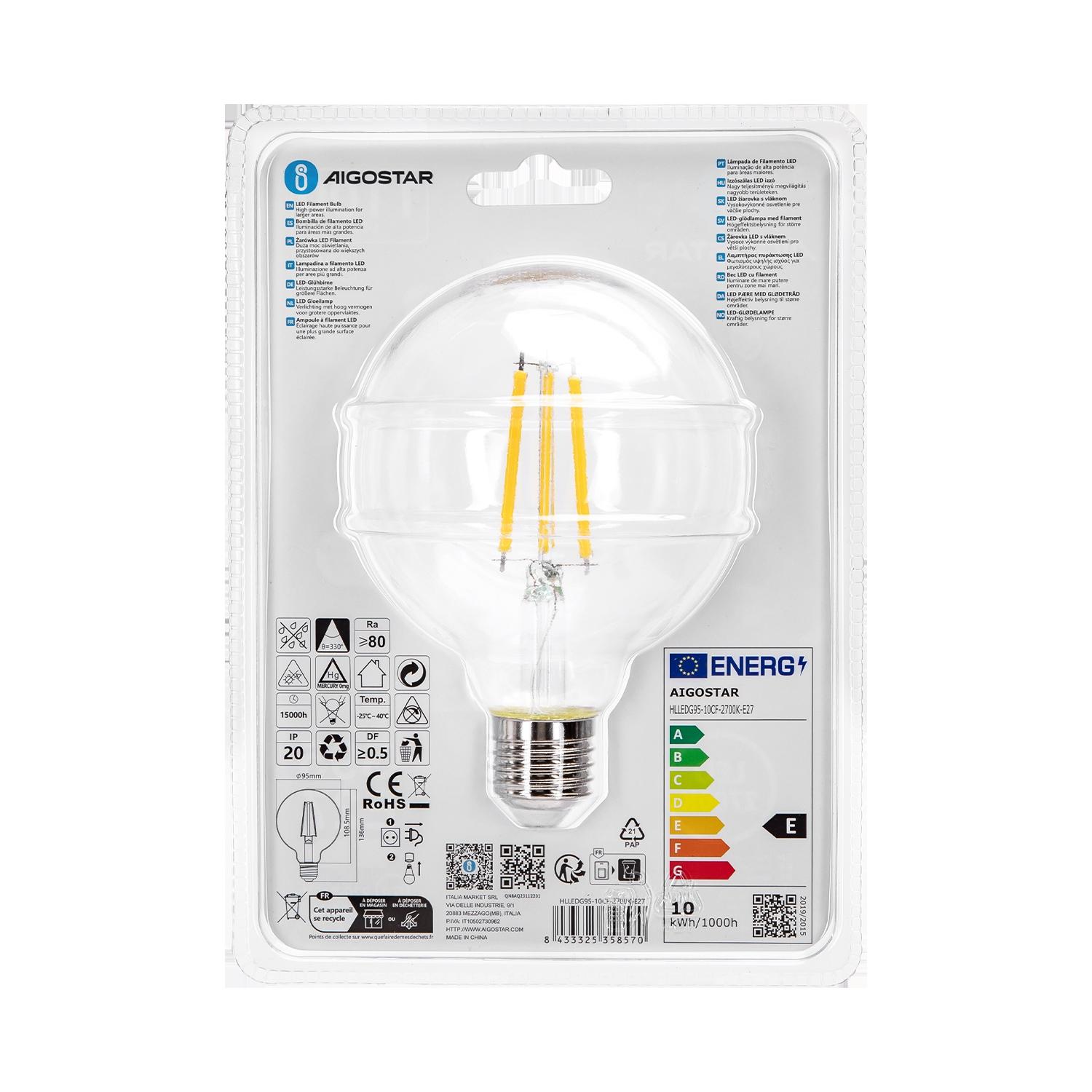 Żarówka LED Filament (Przezroczysta) G95 E27 10W