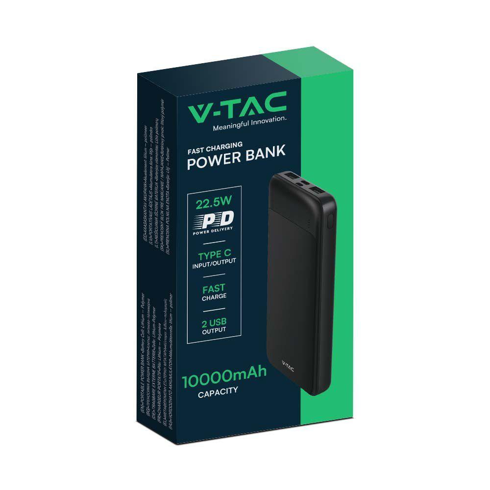 Power Bank 2xUSB + typ: C, Micro USB, Szybkie ładowanie, Litowo Polimerowy - 10000mAh, Czarny, VTAC, SKU 7833