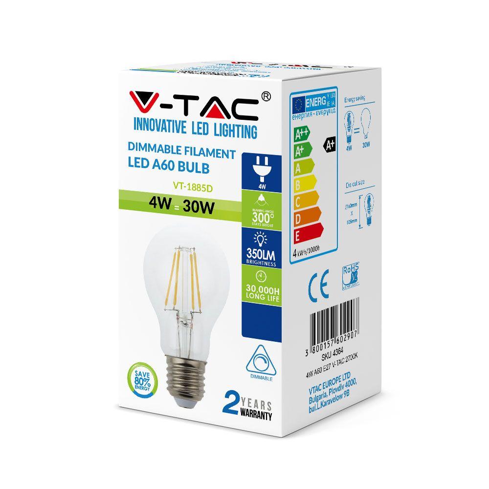 VT-1885D 4W A60 LED FILAMENT BULB 2700K E27 DIMMABLE