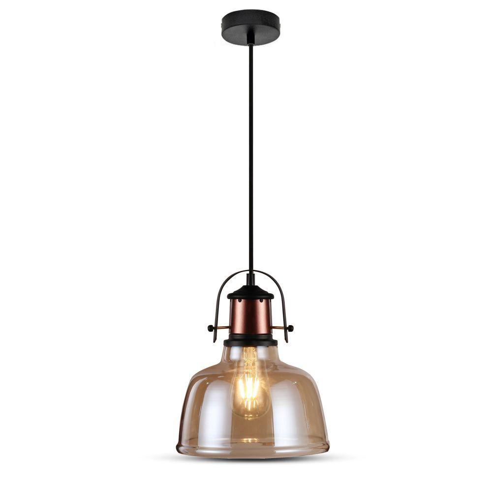 VT-7220 GLASS SHADE AMBER PENDANT LIGHT-BLACK FABRIC WIRE-E27