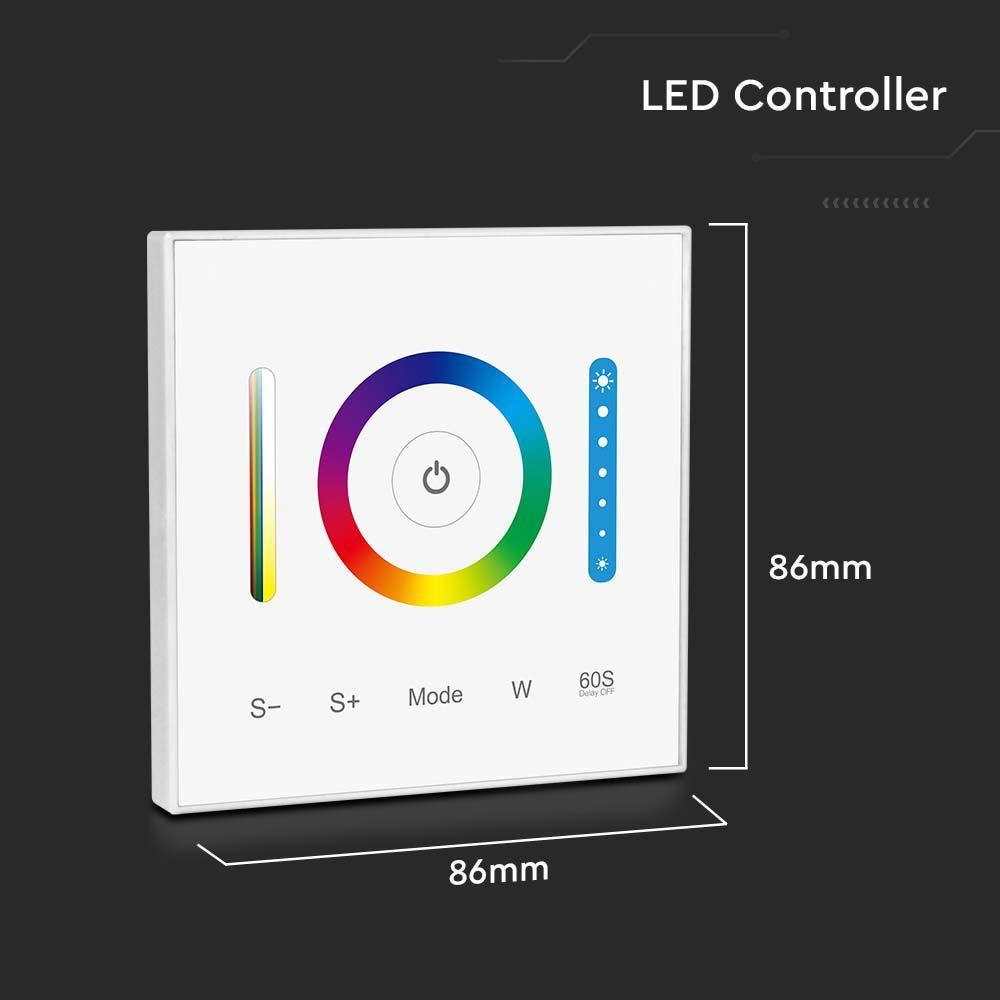 Naścienny sterownik WiFi do paska LED CCT, RGB, RGB+W, Obudowa: Biała, VTAC, SKU 2915