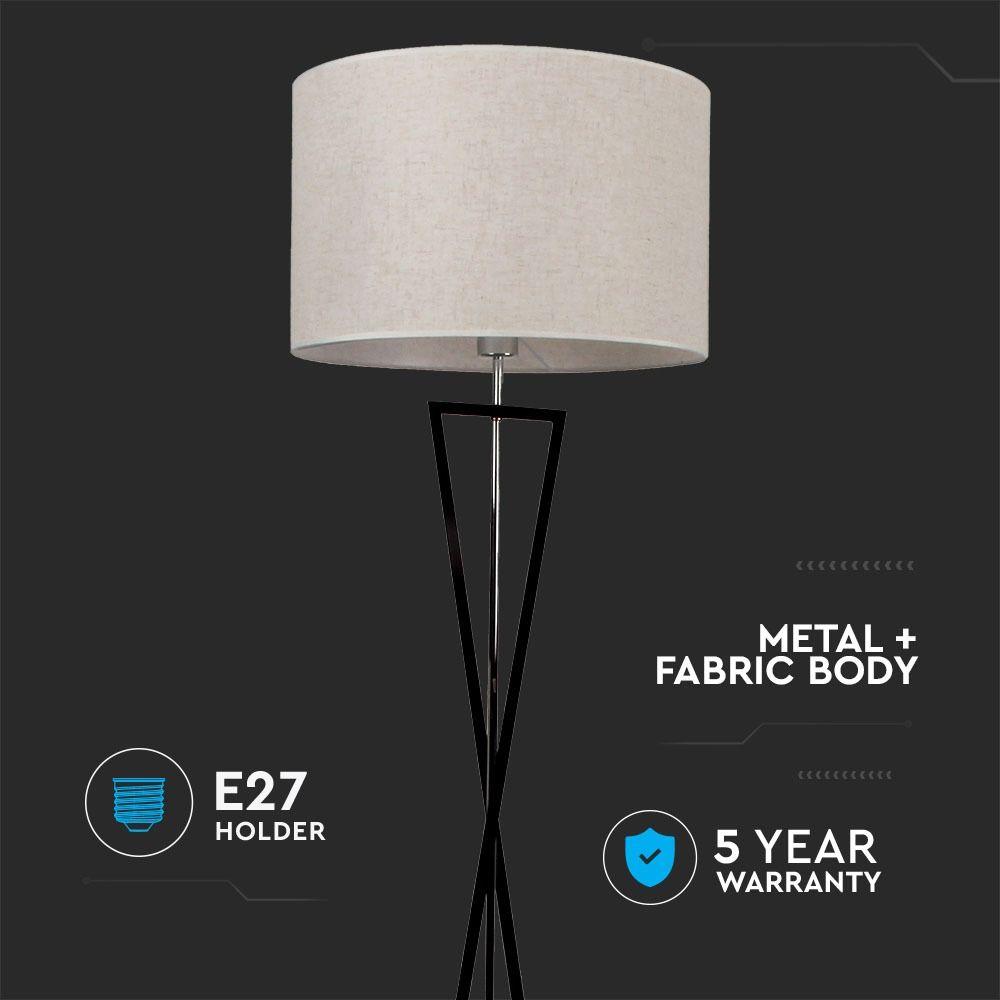 VT-7913 DESIGNER FLOORLAMP - ROUND IVORY LAMPSHADE, BLACK METAL CANOPY - E27