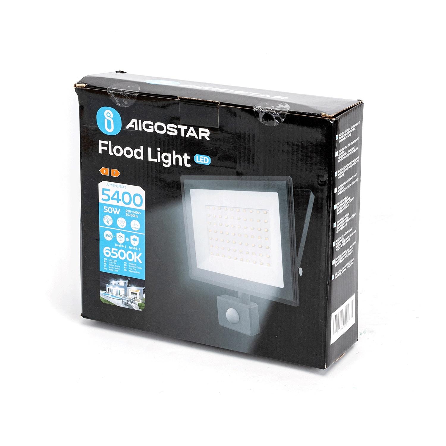 LED Slim Floodlight with Sensor Black 50W (Die-casting)