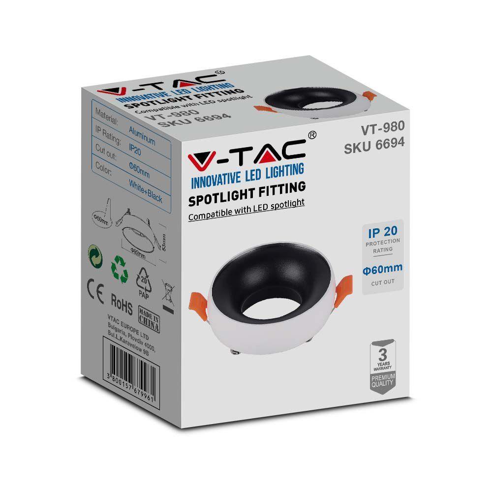 VT-980 GU10 FITTING ROUND WHITE FRAME+BLACK REFLECTOR