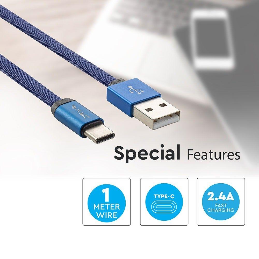 VT-5342 1M TYPE-C USB BRAIDED CABLE WITH COTTON FABRIC-BLUE(RUBY SERIES)