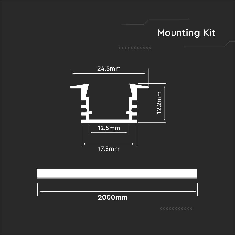 VT-8115 MOUNTING KIT WITH DIFFUSER FOR LED STRIP RECESSED 2000X24.5X12.2MM SILVER