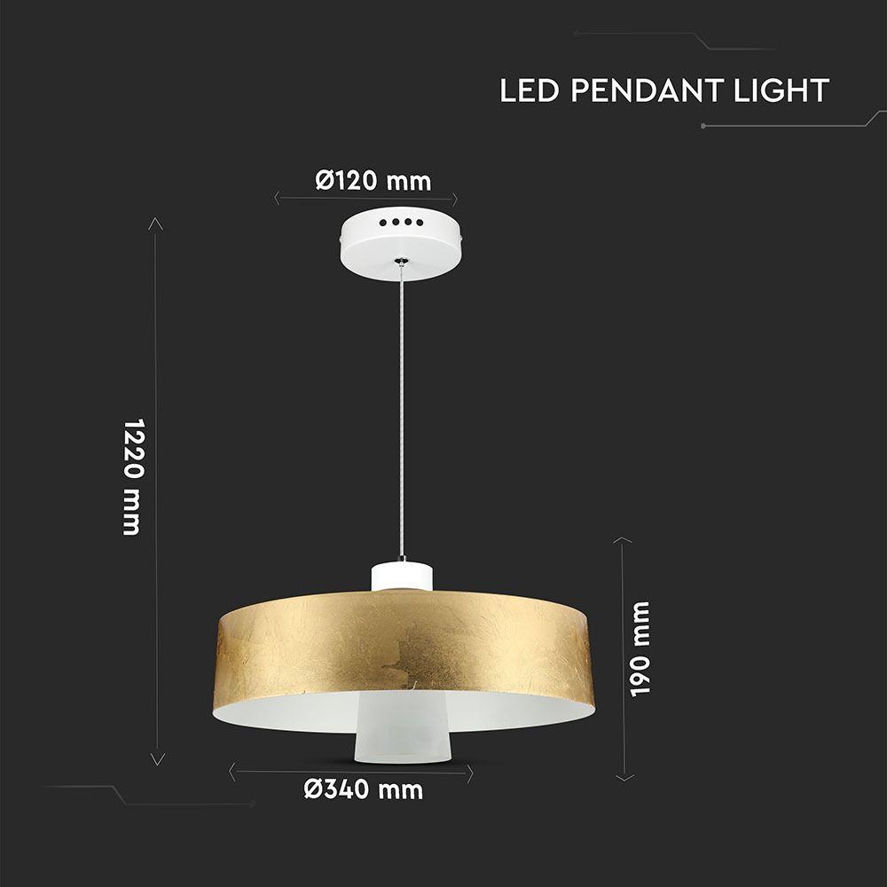 7W Lampa Wisząca LED, Klosz: Akryl, Złoty, Barwa:3000K, VTAC, SKU 3938