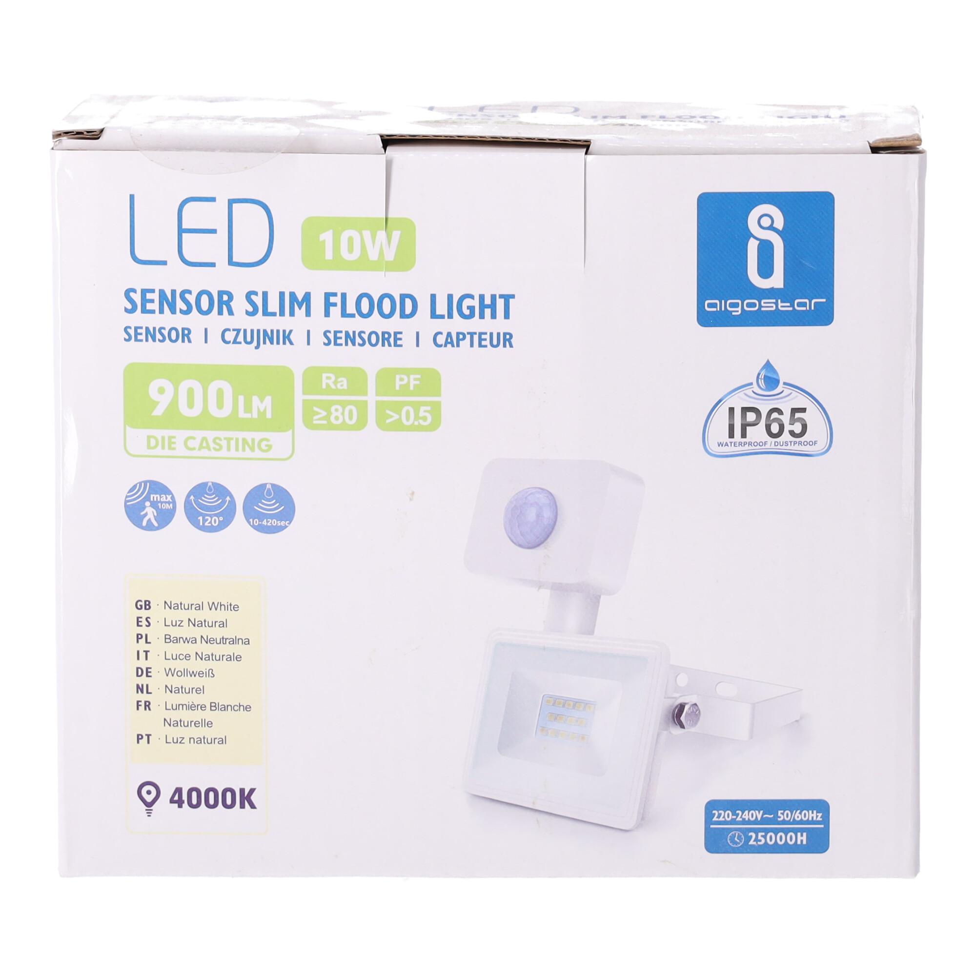 LED Slim Floodlight with Sensor White 10W (Die-casting)