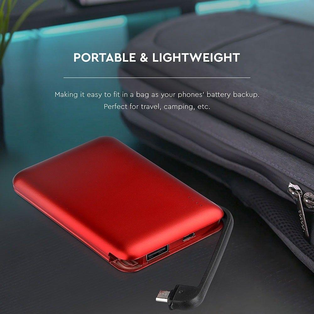 VT-3510 5000mah POWER BANK WITH LED LIGHT DISPLAY & BUILT IN CABLE(BLACK) RED