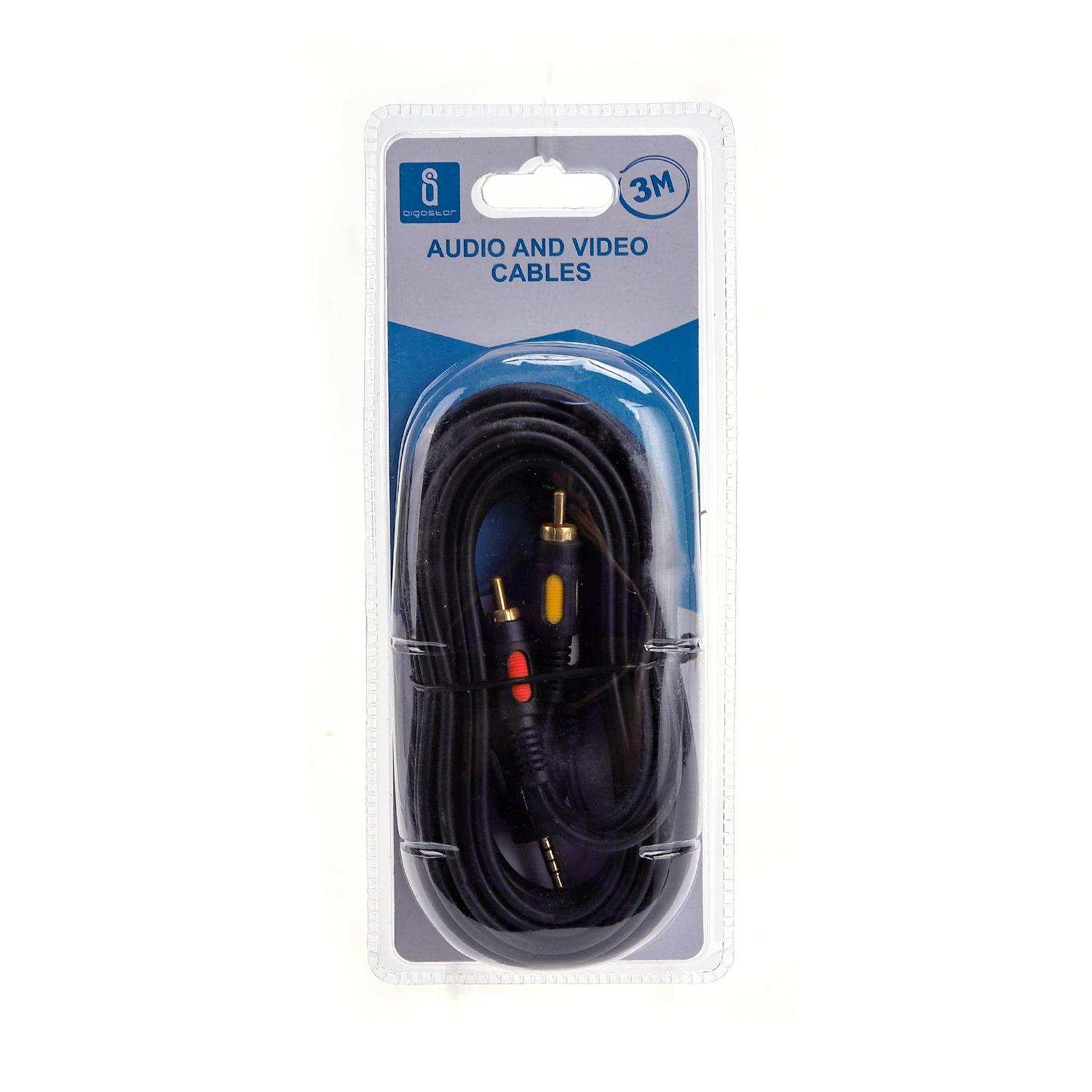 Kabel audio 3,5 męski - 3RCA 3 m czarny