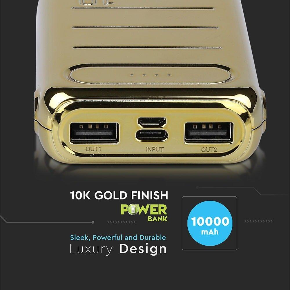 VT-3522 10000mah POWER BANK WITH DUAL USB+TYPEC-GOLD