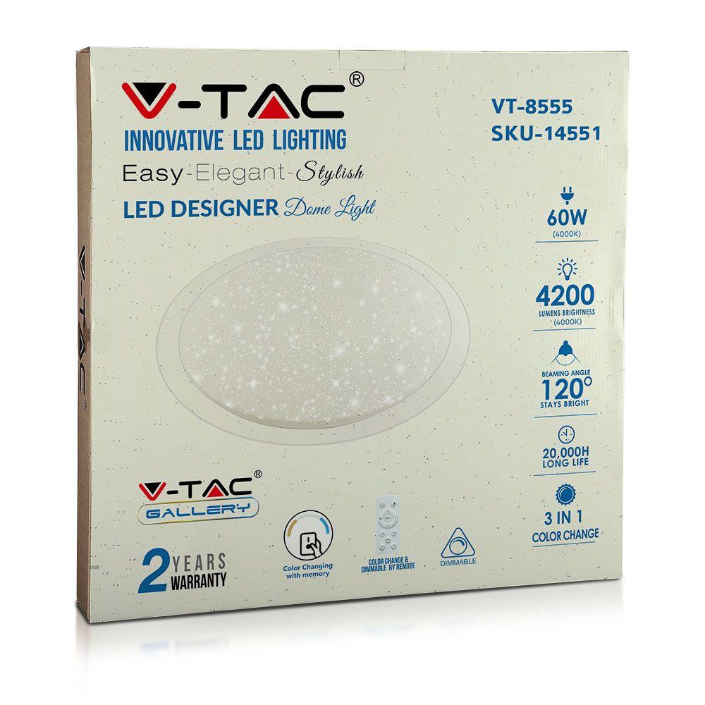 30W/60W/30W Dekoracyjny plafon LED, Barwa: 3w1, Ściemniany, Klosz z efektem gwiazdki, VTAC, SKU 14551