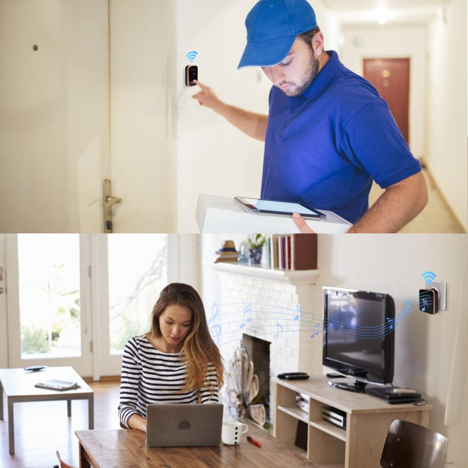 Self-power AC Wireless Doorbell Black & Golden