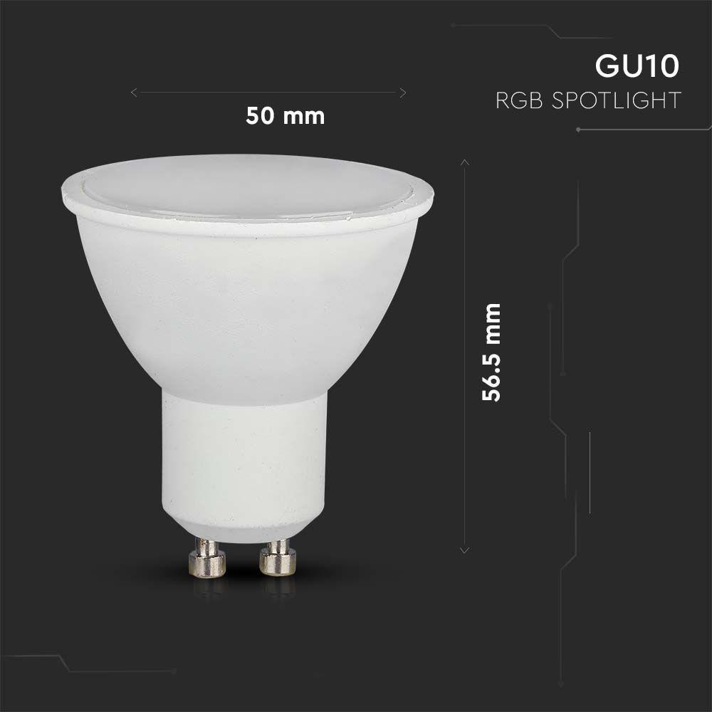 5.5W GU10 Żarówka LED sterowana pilotem, Barwa:RGB+3000K, Ściemniana, Kąt 110', Trzonek:GU10, VTAC, SKU 2930