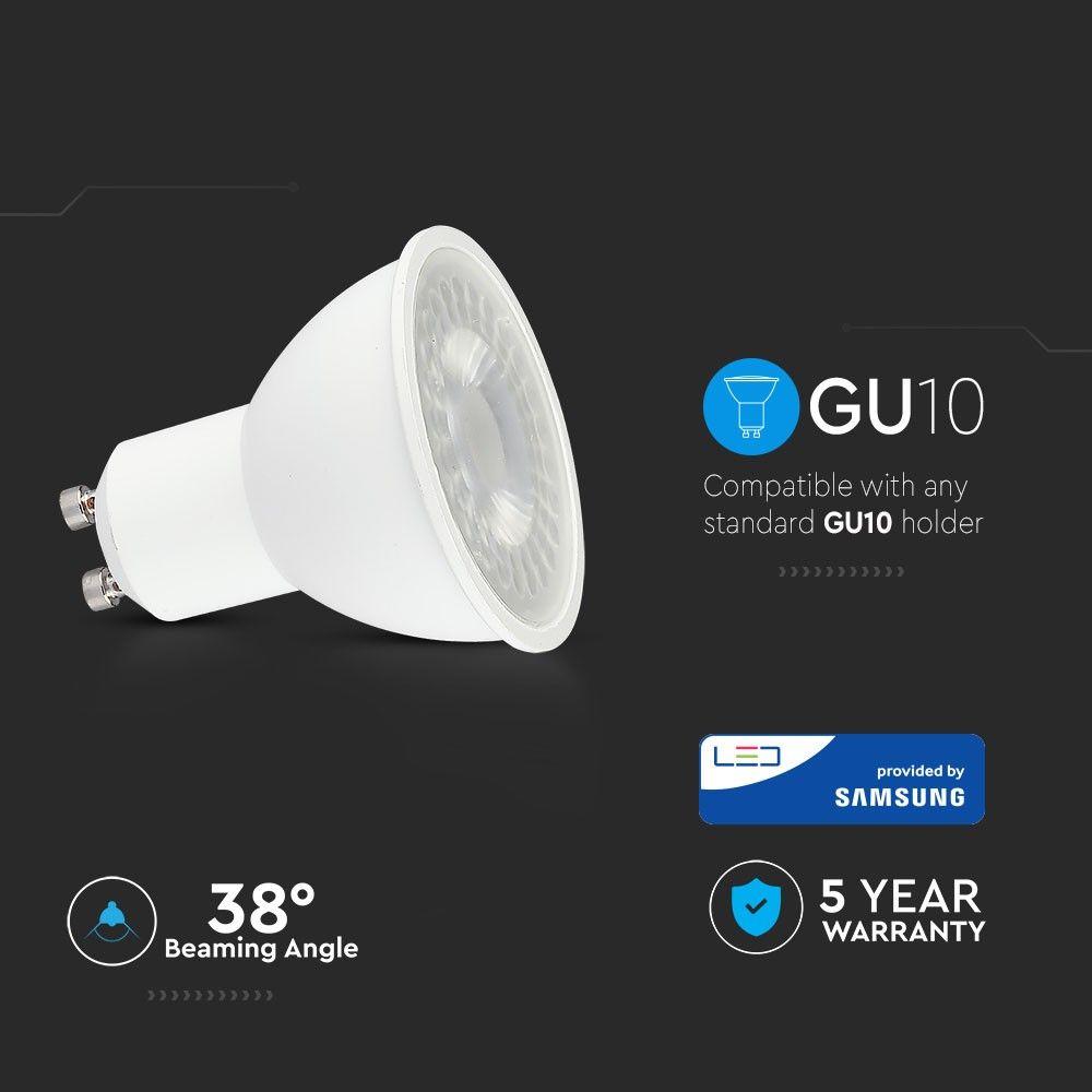 8W GU10 Żarówka LED, Chip SAMSUNG, Barwa:6400K, Kąt 38', Trzonek:GU10 , VTAC, SKU 877