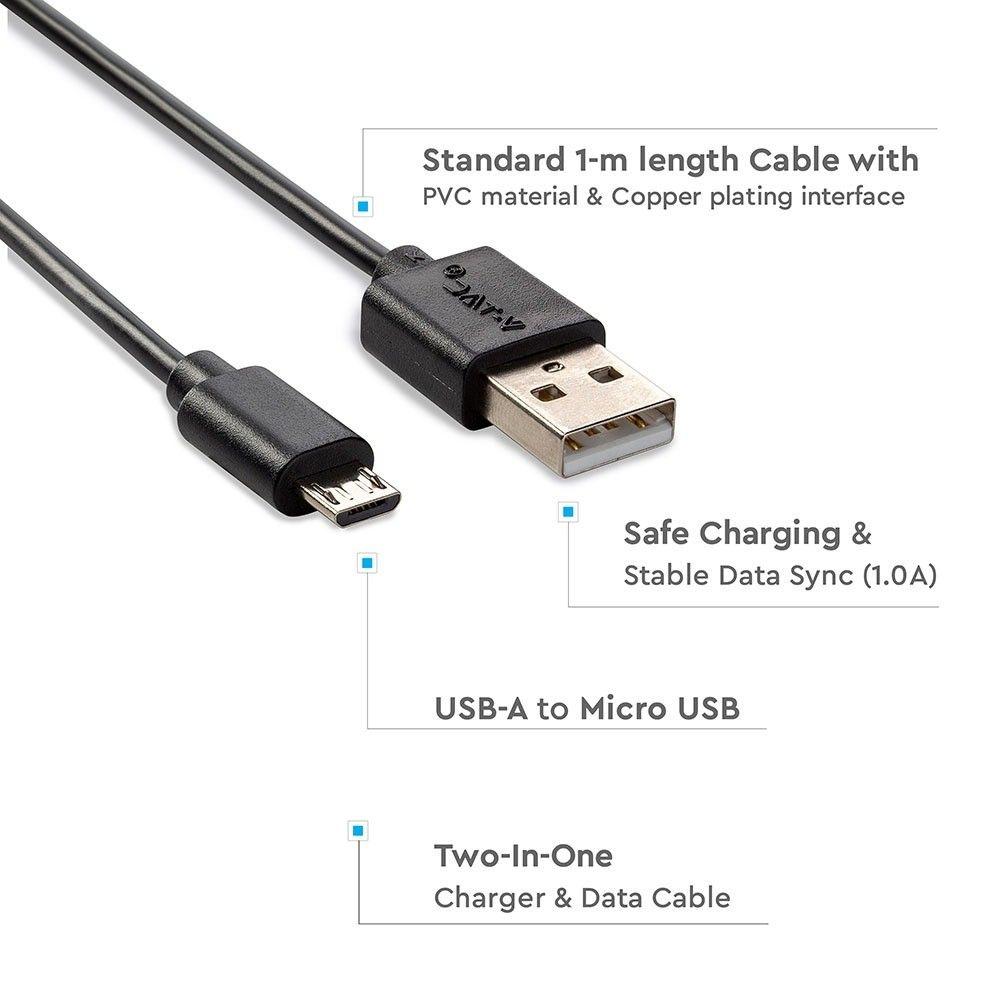 VT-5301 1M MICRO USB CABLE-BLACK (PEARL SERIES)