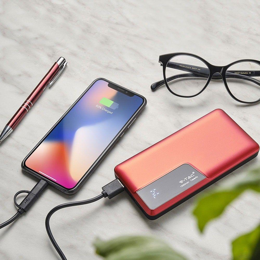 VT-3511 10000mah POWER BANK WITH DIGITAL DISPLAY & USB TYPE-C-RED