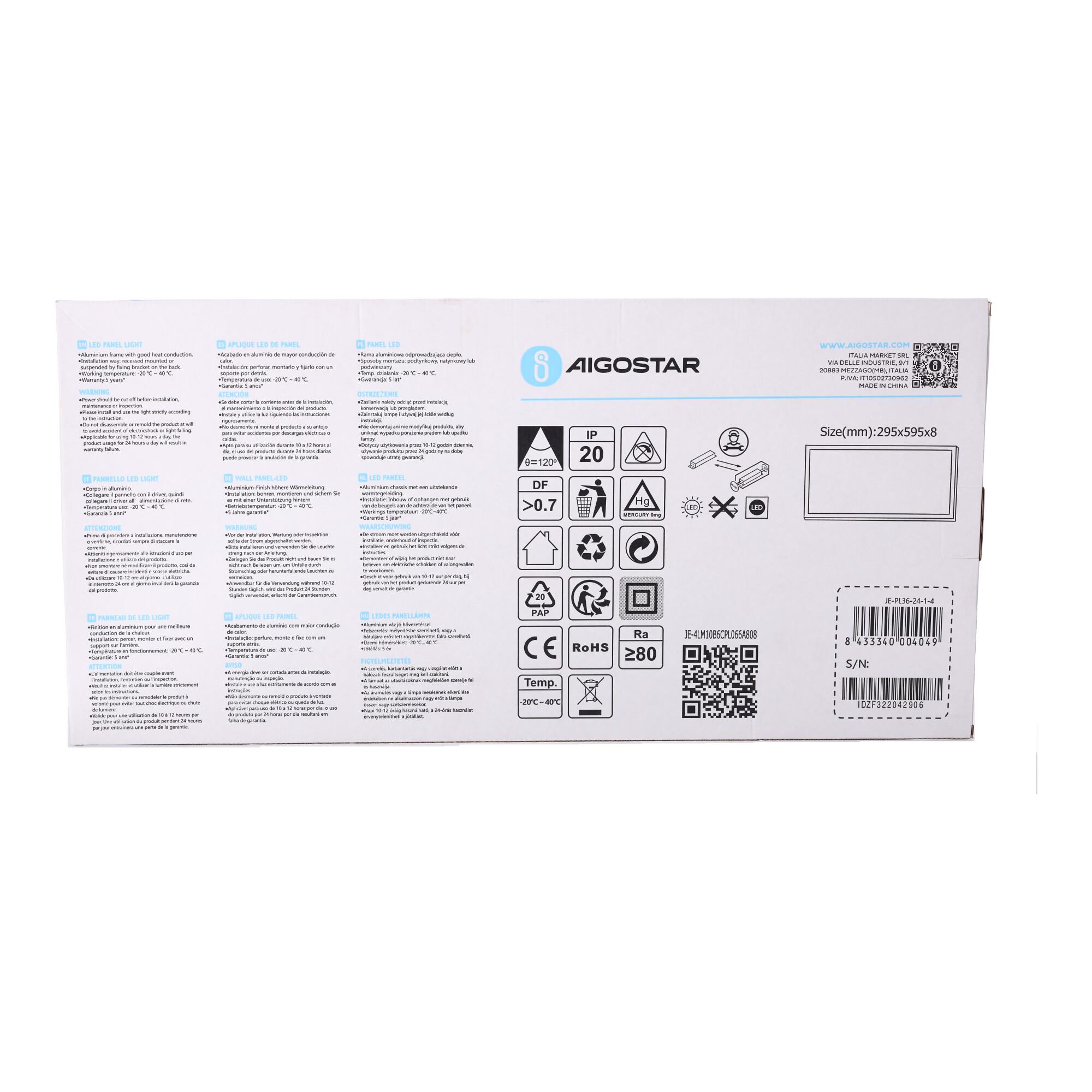 Panel podtynkowy 600x300 25W 6500K