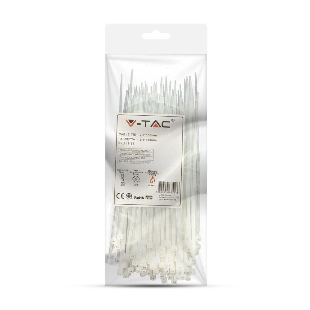 CABLE TIE 2.5*150mm WHITE (FLAMABILITY MATERIAL RATING - UL94-V2) 100PCS/PACK