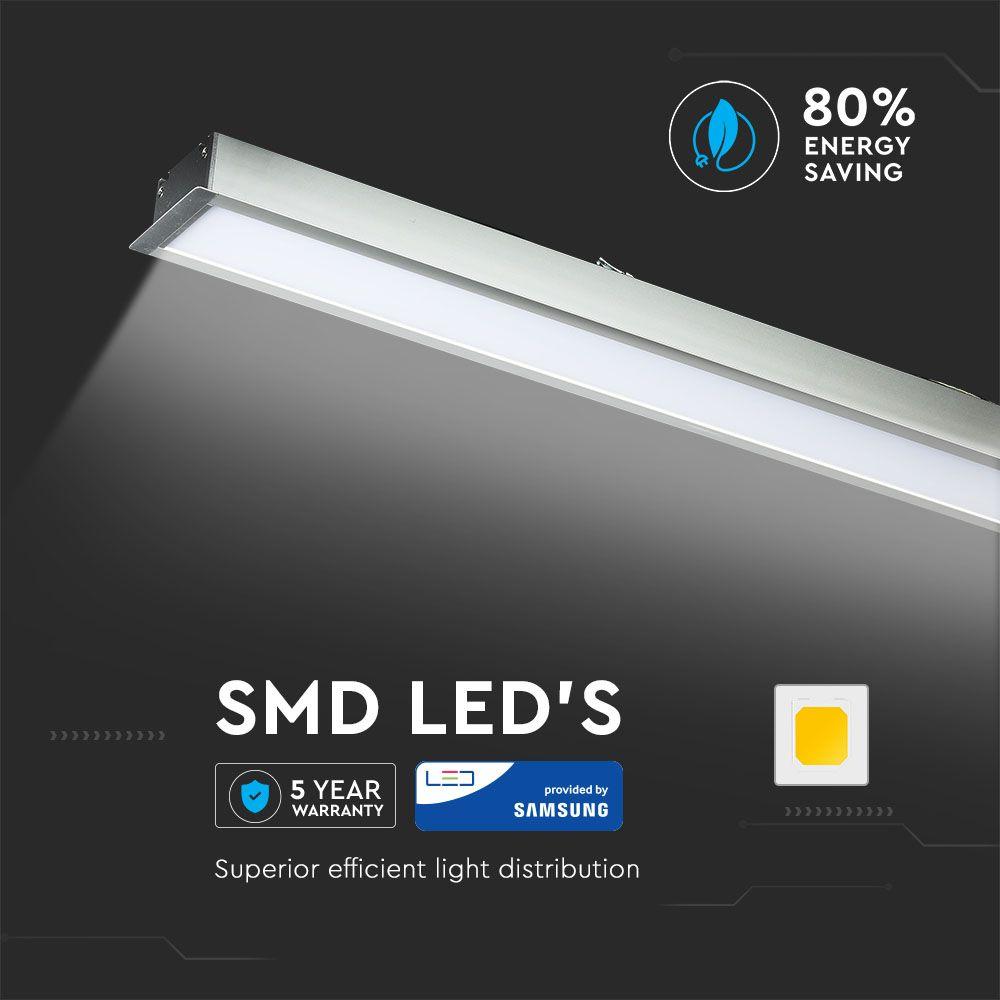 40W Oprawa Liniowa LED Podtynkowa, Chip SAMSUNG, Barwa:6400K, 5 Lat gwarancji, Obudowa: Srebrna, VTAC, SKU 603