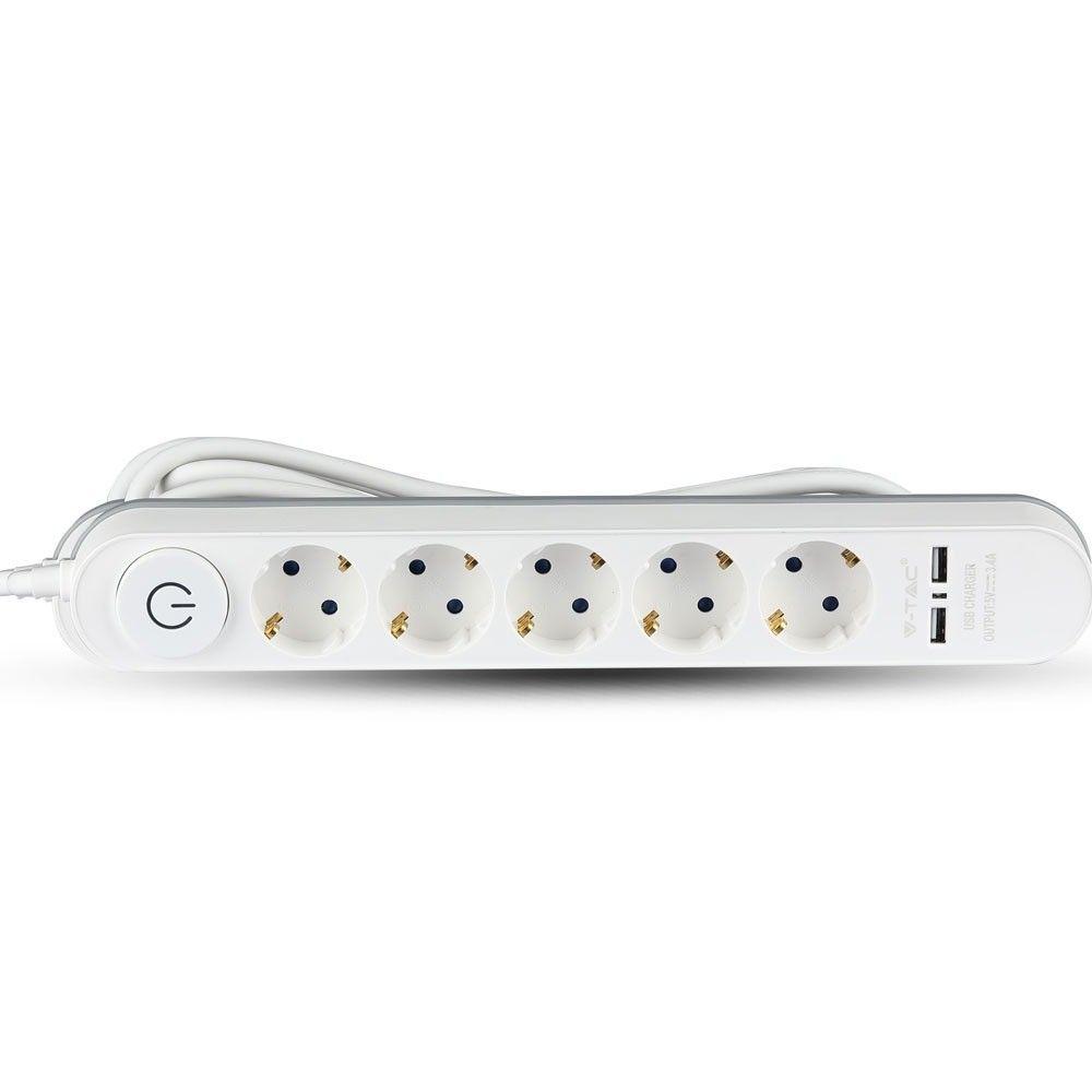 VT-1115-3 5 WAYS SOCKET WITH 2 USB PORTS(3G1.5MMX3M)-WHITE