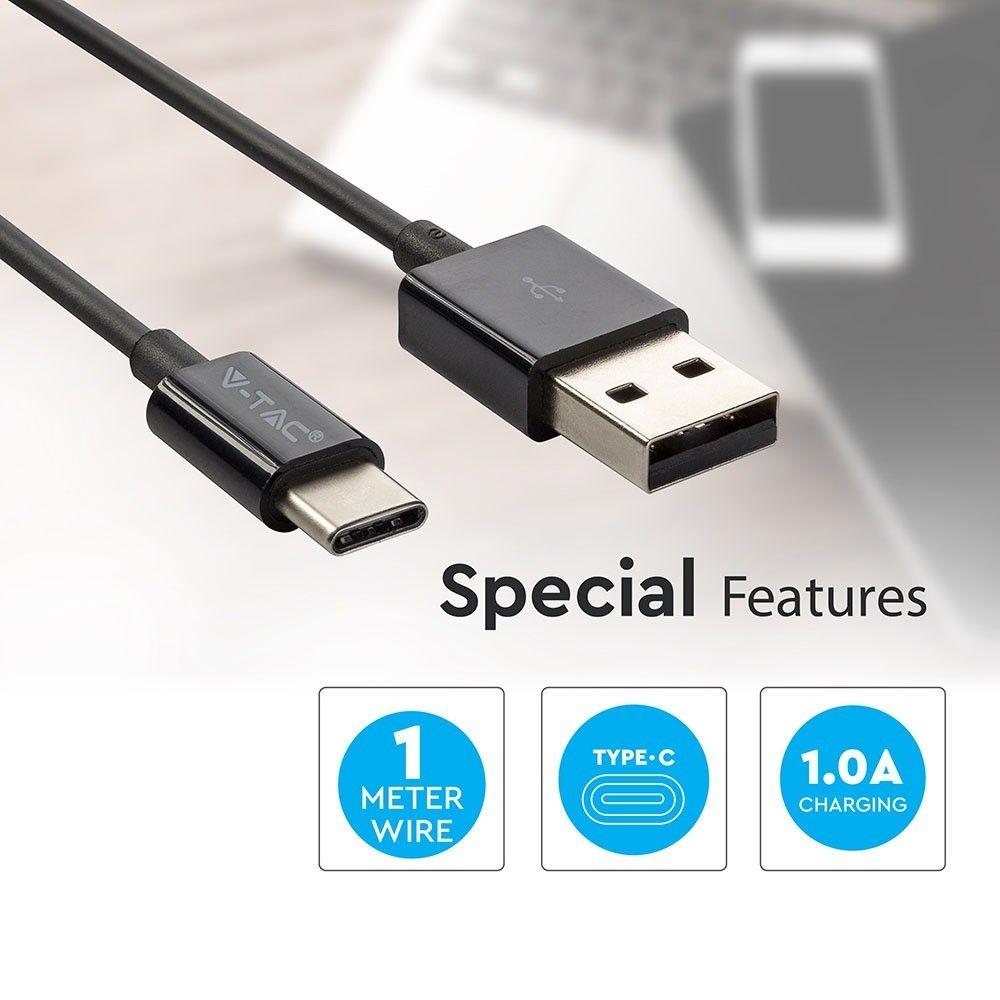 VT-5322 1M TYPE-C USB CABLE-BLACK(SILVER SERIES)