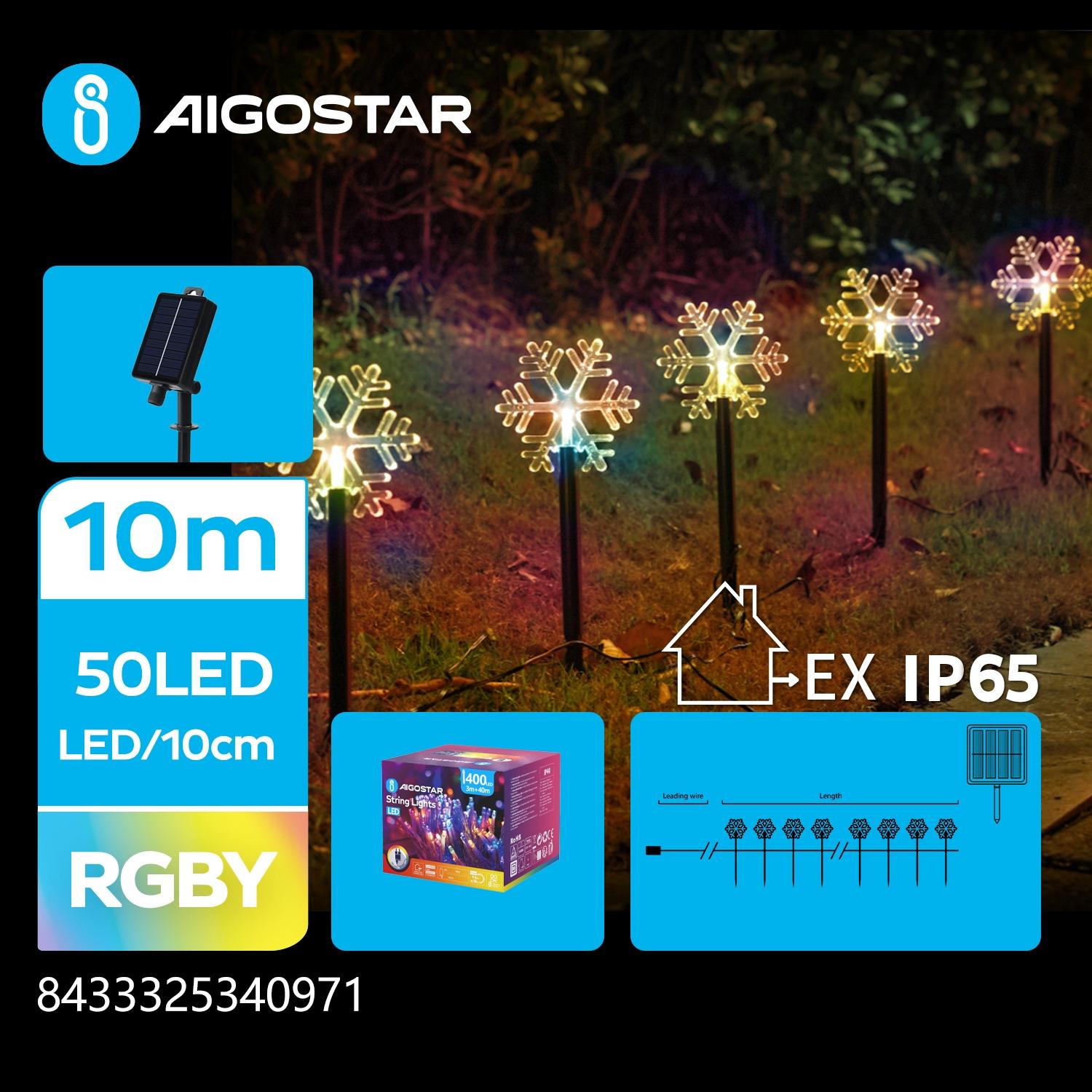 Solar snowflake ground-inserted light, RGBY, 1m